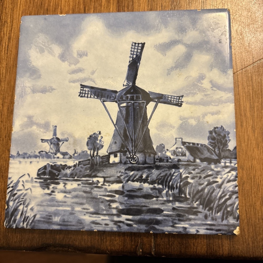 Vintage Tile Made In Holland Delft Blue Windmill Royal Sphinx Hemiksen